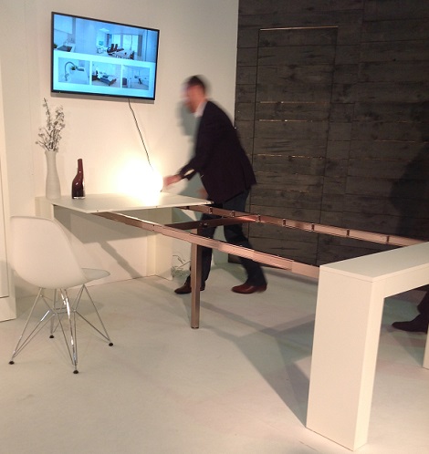Boone uitschuifbare tafel,wit lak,hout wenge,200 cm. lang,camping,flat,ruimtebesparend